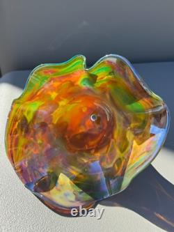 Fine Antique Blown Art Glass Fluted, Draped & Scalloped Green Lamp Shade 10x7.5