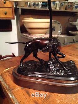 Fine Vintage Frederick Cooper Bronze Pointer Retriever Dog Table Lamp Shade Rare