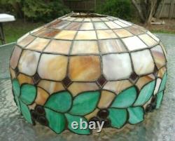 Fine antique leaded stained glass cherry branch lamp shade