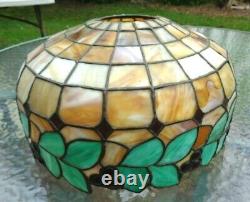 Fine antique leaded stained glass cherry branch lamp shade
