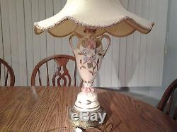Floral Table Lamps Antique Pair 1940's Victorian Vintage Rare Beautiful Shades