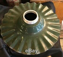 Four (4) Vintage Industrial pleated radial 20 green Porcelain Enamel Shades
