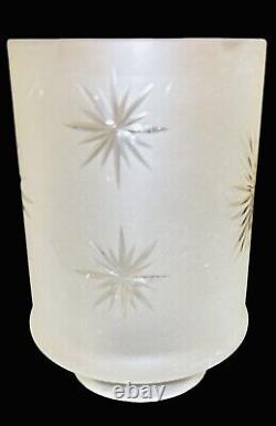 Four Antique Frosted Clear Cut Glass Cylinder Lamp Shades Art Deco Star Burst