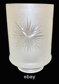 Four Antique Frosted Clear Cut Glass Cylinder Lamp Shades Art Deco Star Burst