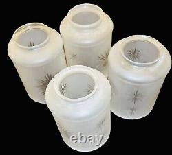 Four Antique Frosted Clear Cut Glass Cylinder Lamp Shades Art Deco Star Burst