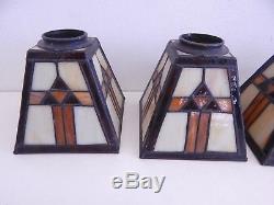 Four Vintage Arts Crafts Mission, Mission Style Stained Glass Lamp Shades