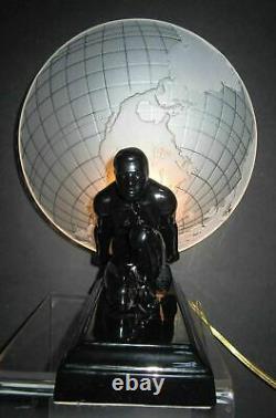 Frankart Sarsaparilla art deco Atlas withthe glass earth shade black lamp USA made