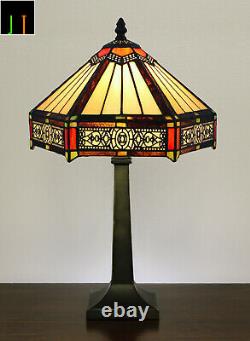 Free Postage JT Tiffany Stained Glass Six-Sided Shade Vintage Bedside Table Lamp
