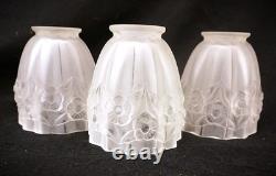 French Art Deco Glass Etched Fixture Shades, Clear Frost 2 1/4 Fitter Set of 3