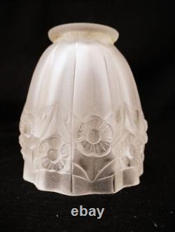 French Art Deco Glass Etched Fixture Shades, Clear Frost 2 1/4 Fitter Set of 3