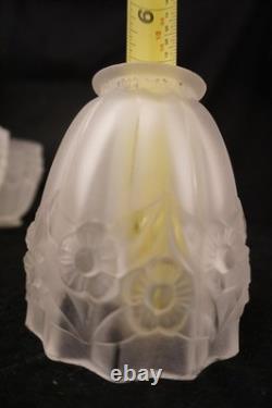 French Art Deco Glass Etched Fixture Shades, Clear Frost 2 1/4 Fitter Set of 3
