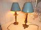 French Vintage A Pair Of Charming Table Lamps Ornate Bronze / Shades