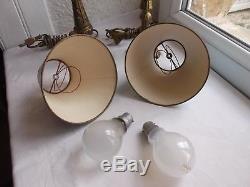French vintage a pair of charming table lamps ornate bronze / shades