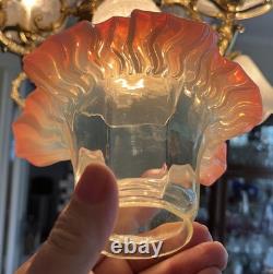 GREAT Antique Art Nouveau VASELINE URANIUM GLASS & PINK EDGE Electric Lamp Shade