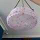 Glass Ceiling Fly Catcher Light Lamp Shade Vintage 30s 40s White + Pink W Chains