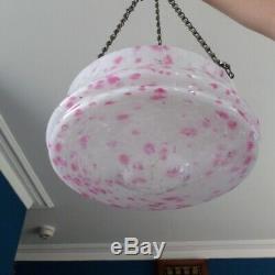 Glass Ceiling Fly Catcher Light Lamp Shade Vintage 30s 40s White + Pink w Chains