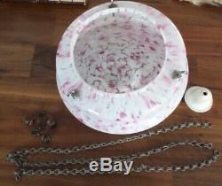 Glass Ceiling Fly Catcher Light Lamp Shade Vintage 30s 40s White + Pink w Chains