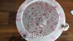 Glass Ceiling Fly Catcher Light Lamp Shade Vintage 30s 40s White + Pink w Chains