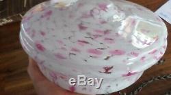 Glass Ceiling Fly Catcher Light Lamp Shade Vintage 30s 40s White + Pink w Chains