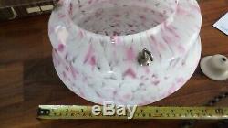 Glass Ceiling Fly Catcher Light Lamp Shade Vintage 30s 40s White + Pink w Chains