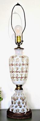 Glass Opalescent Coin Dot Table Lamp With Hand Painted Rose Trellis Decoration