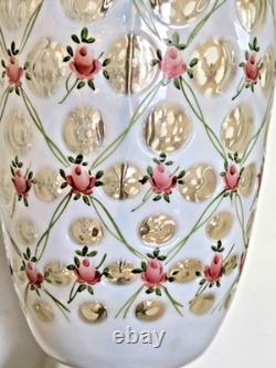 Glass Opalescent Coin Dot Table Lamp With Hand Painted Rose Trellis Decoration