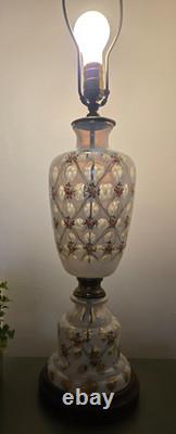 Glass Opalescent Coin Dot Table Lamp With Hand Painted Rose Trellis Decoration