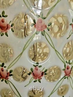 Glass Opalescent Coin Dot Table Lamp With Hand Painted Rose Trellis Decoration