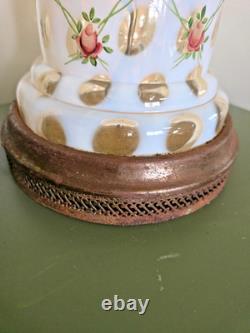 Glass Opalescent Coin Dot Table Lamp With Hand Painted Rose Trellis Decoration