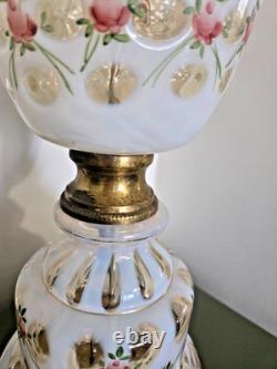 Glass Opalescent Coin Dot Table Lamp With Hand Painted Rose Trellis Decoration