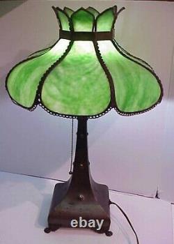 Gorgeous! Antique Arts & Crafts Mission Style Metal Slag Glass Shade Table Lamp