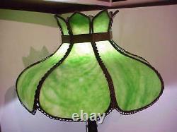 Gorgeous! Antique Arts & Crafts Mission Style Metal Slag Glass Shade Table Lamp