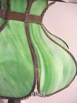 Gorgeous! Antique Arts & Crafts Mission Style Metal Slag Glass Shade Table Lamp