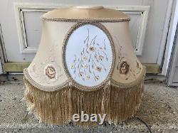 Gorgeous Antique Vintage French Embroidered Fringed Lamp Shade