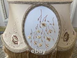 Gorgeous Antique Vintage French Embroidered Fringed Lamp Shade