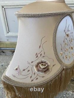 Gorgeous Antique Vintage French Embroidered Fringed Lamp Shade