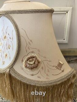 Gorgeous Antique Vintage French Embroidered Fringed Lamp Shade