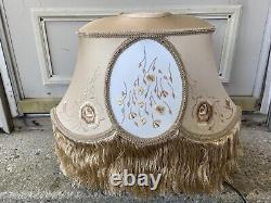 Gorgeous Antique Vintage French Embroidered Fringed Lamp Shade