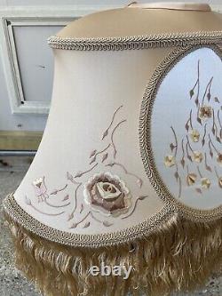 Gorgeous Antique Vintage French Embroidered Fringed Lamp Shade