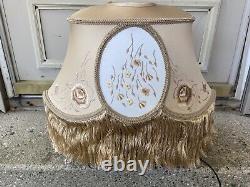 Gorgeous Antique Vintage French Embroidered Fringed Lamp Shade