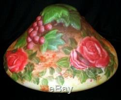 Gorgeous Vintage Pairpoint Like Reverse Painted Puffy Roses Grapes Lamp Shade