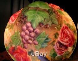 Gorgeous Vintage Pairpoint Like Reverse Painted Puffy Roses Grapes Lamp Shade