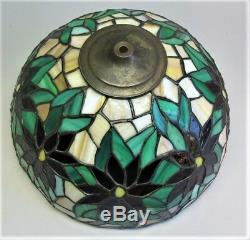 Gorgeous Vintage Poitsettia Leaded Glass Lamp Shade c. 1970s Hand-Made