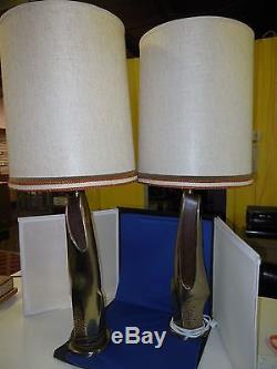 Great Pair of Vintage Lamps with Shades Wood and Metal