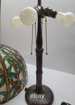 HANDEL Beautiful very large 29x 20 inches bamboo design table lamp ca 1915