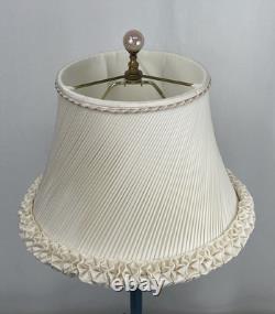 HANDMADE Vtg Lamp Shade Pleated Swirl Ruffle Ivory Pink Feminine Art Deco Style