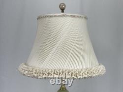 HANDMADE Vtg Lamp Shade Pleated Swirl Ruffle Ivory Pink Feminine Art Deco Style
