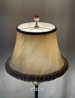 HANDMADE Vtg Lamp Shade Pleated Swirl Ruffle Ivory Pink Feminine Art Deco Style