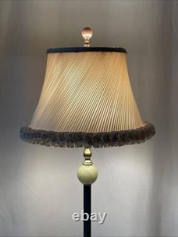 HANDMADE Vtg Lamp Shade Pleated Swirl Ruffle Ivory Pink Feminine Art Deco Style