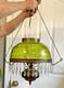 Huge 14 Green Optic Glass Hanging Swag Hurricane Lamp Brass Withcrystals Mcm